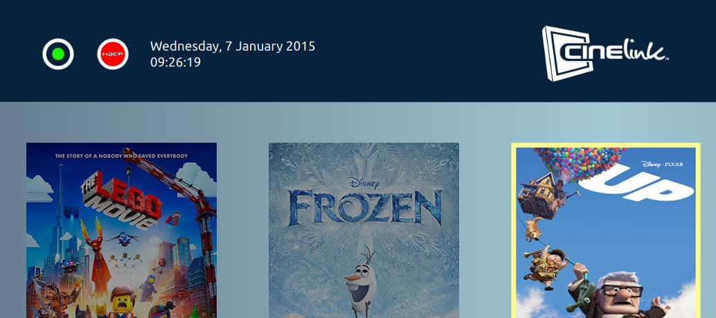 A red HDCP error indicator in the upper left of the main screen.